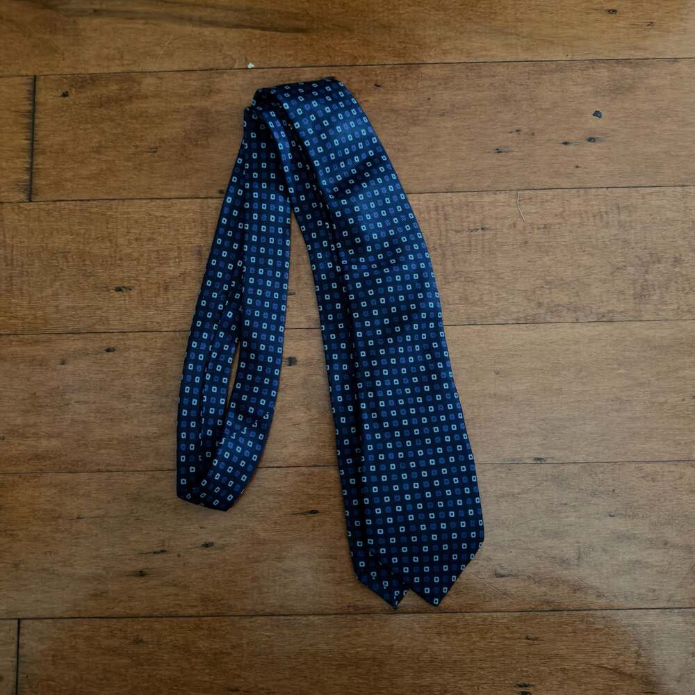 Kiton Napoli Navy Blue Geometric Square Pattern Silk Tie
